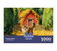 1000 Piece Maine Coon Jigsaw Puzzle for Adults Kids - Challenging Game, Autumn Leaves Cabin Puzzles, Decoration Unique Gift 70x50cm/1000pcs