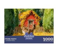1000 Piece Maine Coon Jigsaw Puzzle for Adults Kids - Family Fun, Family Game, Autumn Leaves Cabin Jigsaws, Home Decoration Unique Gift 38x26cm/1000pcs