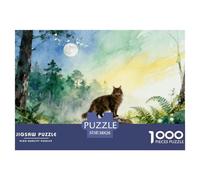 1000 Piece Maine Coon Jigsaw Puzzle for Adults Kids - Family Fun, Family Game, Moonlit Night Woods Puzzle, Home Decoration Gifts 38x26cm/1000pcs