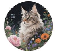 1000 Piece Maine Coon Jigsaw Puzzles for Adults Kids Challenge High Difficulty Game Decoration Maine Coon Lush Flowers Puzzles Birthday Gifts 1000pcs (67.5x67.5cm)