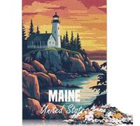 1000 Piece Maine Lighthouse Sunset Jigsaw Puzzle for Adult Teenagers Wooden Puzzles for Adults Puzzles Learning Educational Puzzle 1000pcs (75x50cm)