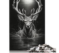 1000 Piece Majestic Deer in Moonlight Square Jigsaw Puzzles for Adults, Wooden Puzzles Learning Educational Toy 1000pcs (75x50cm)