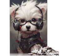 1000 Piece Maltese Dog with Headphones Futuristic Pet Art Dog with Headphones Adult Jigsaw Puzzle Puzzles for Adults Learning Educational Puzzle 1000pcs (75x50cm)