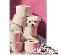 1000 Piece Maltese Dog with Toilet Paper Painting Bathroom Wall Art Jigsaw Puzzlesfor Adults Teenagers Puzzles Wooden Puzzles Brain Teaser Puzzle 1000pcs (75x50cm)