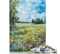 1000 Piece Meadow Acrylic Painting Square Jigsaw Puzzles for Adults, Wooden Puzzles Educational Game for Children 1000pcs (75x50cm)