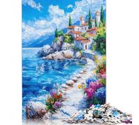 1000 Piece Mediterranean Coastal Village Square Puzzles for Adults & Wooden Puzzles Educational Game 1000pcs (75x50cm)