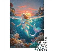 1000 Piece Mermaid Jigsaw Puzzles for Adults Challenge Toy Family Fun Game Decoration Mermaid Sunset Ocean Puzzles Unique Gift 1000pcs (75x50cm)