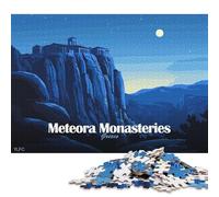 1000 Piece Meteora Monasteries Greece Night Landscape Square Jigsaw Puzzles for Adults, Wooden Puzzles Educational Game for Children 1000pcs (75x50cm)