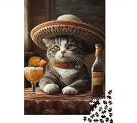 1000 Piece Mini Jigsaw Puzzle For Adults Cat Hat Drink Gift Idea | 38x26cm Cardboard Puzzle Lovers Family Bonding Puzzle Game Birthday Gift Home Decor