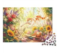 1000 Piece Mini Jigsaw Puzzle for Adults Cat Sunflower Hat Gift Idea | 38x26cm Cardboard Puzzle Lovers Family Bonding Puzzle Assembly Birthday Gift Living Room Decor