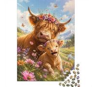 1000 Piece Mini Jigsaw Puzzle For Adults Cow Flower Meadow Birthday Gift | 38x26cm Cardboard Puzzle Lovers Family Bonding Puzzle Game Birthday Gift Living Room Decor