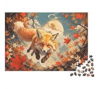 1000 Piece Mini Jigsaw Puzzle For Adults Fox Moon Leaves Birthday Gift | 38x26cm Cardboard Puzzle Lovers Mind Relaxation Puzzle Game Gathering Gift Living Room Decor
