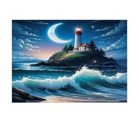 1000 Piece Mini Jigsaw Puzzle for Adults Lighthouse Moon Ocean Gift Idea | 38x26cm Cardboard Puzzle Lovers Family Bonding Puzzle Assembly Gathering Gift Living Room Decor