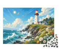 1000 Piece Mini Jigsaw Puzzle For Adults Lighthouse Ocean Flowers Gift Idea | 38x26cm Cardboard Puzzle Lovers Family Bonding Puzzle Assembly Birthday Gift Home Decor