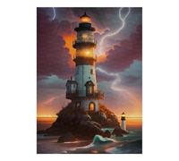 1000 Piece Mini Jigsaw Puzzle For Adults Lighthouse Ocean Storm Gift Idea | 38x26cm Cardboard Puzzle Lovers Family Bonding Puzzle Game Birthday Gift Living Room Decor