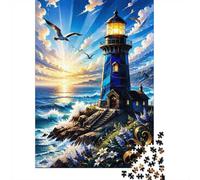 1000 Piece Mini Jigsaw Puzzle For Adults Lighthouse Ocean Sunset Gift Idea | 38x26cm Cardboard Puzzle Lovers Family Bonding Puzzle Assembly Birthday Gift Home Decor