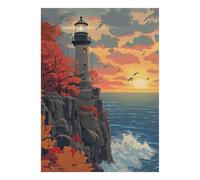 1000 Piece Mini Jigsaw Puzzle for Adults Lighthouse Ocean Sunset Gift Idea | 38x26cm Cardboard Puzzle Lovers Family Bonding Puzzle Assembly Birthday Gift Living Room Decor