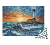 1000 Piece Mini Jigsaw Puzzle For Adults Lighthouse Ocean Sunset Gift Idea | 52x38cm Cardboard Puzzle Lovers Family Bonding Puzzle Assembly Birthday Gift Home Decor