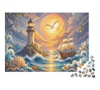 1000 Piece Mini Jigsaw Puzzle For Adults Lighthouse Ship Ocean Gift Idea | 52x38cm Cardboard Puzzle Lovers Family Bonding Puzzle Assembly Gathering Gift Home Decor