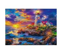 1000 Piece Mini Jigsaw Puzzle For Adults Lighthouse Sunset Ocean Gift Idea | 70x50cm Cardboard Puzzle Lovers Family Bonding Puzzle Game Birthday Gift Home Decor