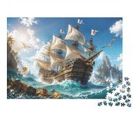 1000 Piece Mini Jigsaw Puzzle For Adults Ship Island Treasure Gift Idea | 52x38cm Cardboard Puzzle Lovers Family Bonding Puzzle Assembly Birthday Gift Living Room Decor