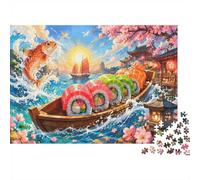 1000 Piece Mini Jigsaw Puzzle For Adults Sushi Boat Sunset Gift Idea | 38x26cm Cardboard Puzzle Lovers Family Bonding Puzzle Game Birthday Gift Home Decor