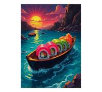 1000 Piece Mini Jigsaw Puzzle For Adults Sushi Boat Sunset Gift Idea | 52x38cm Cardboard Puzzle Lovers Mind Relaxation Handmade Puzzle Birthday Gift Living Room Decor