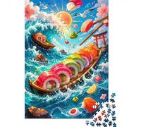 1000 Piece Mini Jigsaw Puzzle For Adults Sushi Ocean Sun Gift Idea | 38x26cm Cardboard Puzzle Lovers Family Bonding Puzzle Assembly Gathering Gift Living Room Decor