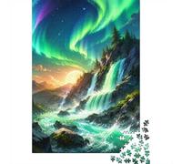 1000 Piece Mini Jigsaw Puzzle For Adults Waterfall Aurora Forest Gift Idea | 70x50cm Cardboard Puzzle Lovers Family Bonding Puzzle Game Birthday Gift Home Decor
