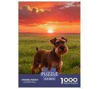 1000 Piece Miniature Schnauzer Jigsaw Puzzle for Adults - Challenging Brain Teaser, Sunset Grassland Jigsaws, Home Decoration Birthday Gifts 52x38cm/1000pcs