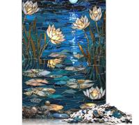 1000 Piece Moonlit Lotus Pond Mosaic Square Puzzles for Adults & Paper Puzzles Educational Game 38x26cm/1000pcs