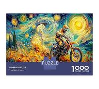 1000 Piece Motocross Starry Night Jigsaws Puzzles Fun Details Beautiful Decoration Motorcycle Grand Prix Puzzles Educational Games for Adults Kids Family 70x50cm/1000pcs