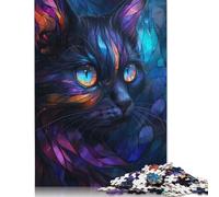 1000 Piece Mystical Stained Glass Cat Puzzle For Adults | Large Jigsaw Puzzle with Premium & Durable Wooden Block Pieces with Precise Interlocking Design 1000pcs (75x50cm)