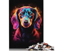 1000 Piece Neon Dachshund Portrait Puzzles for Adults & Wooden Puzzles Educational Puzzle Family Game 1000pcs (75x50cm)