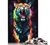 1000 Piece Neon Watercolor Tiger Square Puzzles for Adults, Wooden Puzzles Family Entertainment Toys 1000pcs (75x50cm)