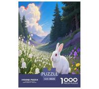 1000 Piece Netherland Dwarf Rabbit Jigsaw Puzzle for Adults - Challenging Game, Valley Sea of Flowers Puzzles, Decoration Birthday Gifts 38x26cm/1000pcs