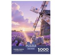 1000 Piece Netherland Dwarf Rabbit Jigsaw Puzzle for Adults - Family Fun, Family Game, Lavender Sea of Flowers Puzzle, Decoration Unique Gift 70x50cm/1000pcs