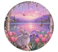 1000 Piece Netherland Dwarf Rabbit Jigsaw Puzzle for Adults Kids - Family Fun, Educational Games, Lakeside Flowers Puzzles, Home Decoration Birthday Gifts 1000pcs (67.5x67.5cm)