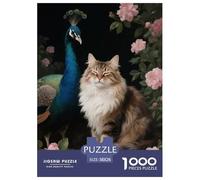 1000 Piece Norwegian Forest Cat Jigsaw Puzzle for Adults - Family-Friendly Brain Teaser, Peacock Flowers Puzzles, Decoration Birthday Gifts 38x26cm/1000pcs