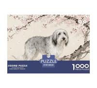 1000 Piece Old English Sheepdog Jigsaw Puzzle for Adults Kids - Family Fun, Family Happy Game, Cherry Blossom Tree Jigsaws, Home Decoration Birthday Gifts 38x26cm/1000pcs