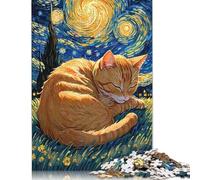 1000 Piece Orange Tabby Cat Sleeping in Starry Night Square Puzzle for Adults, Paper Puzzles Puzzle Hands-on Game 38x26cm/1000pcs