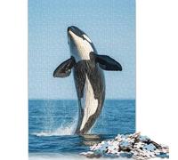 1000 Piece Orca Whale Jump Out Water Jigsaw Puzzles for Adults Teenagers Puzzles Wooden Puzzles Educational Game Challenge Toy 1000pcs (75x50cm)