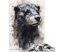 1000 Piece Otter Charm Black Ink Jigsaw Puzzles for Adult Teenagers Wooden Puzzle for Adults And Teenager Puzzle for Adults And Teenager 1000pcs (75x50cm)