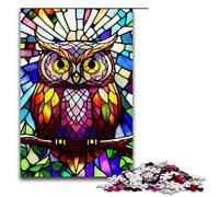 1000 Piece Owl Stained Glass Style Puzzles Gifts Jigsaw for Adults Christmas Wishlist with Santa Claus for Teenager Age 14 Up 75x50cm