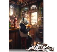 1000 Piece Panda Drinking Alcohol Pub Jigsaw Puzzle for Adult Teenagers Wood Jigsaw Puzzles Educational Game Challenge Toy Birthday Gifts 1000pcs (75x50cm)