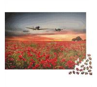 1000 Piece Paper Jigsaw, Airplanes Poppies Sunset Sky, 38x26cm/1000pcs