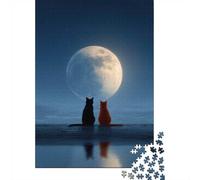 1000 Piece Paper Jigsaw, Cats Gazing at The Moon, 70x50cm/1000pcs