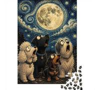 1000 Piece Paper Jigsaw, Dogs Howling at A Van Gogh-style Moon, 38x26cm/1000pcs