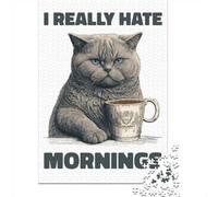 1000 Piece Paper Jigsaw, I Really Hate Mornings Cat, 38x26cm/1000pcs