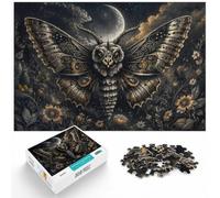 1000 Piece Paper Jigsaw, Mystical Death's Head Moth Gothic Wall Art ｜ Celestial Black And White Occult Po, 1000pcs (75x50cm)